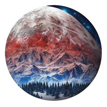 Mountain landscape in the space of the solar system. Solar system.の素材