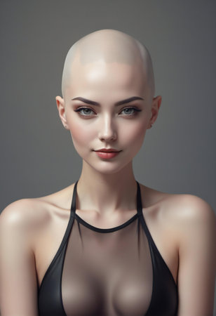 portrait of a beautiful woman in black swimsuit on gray backgroundの素材