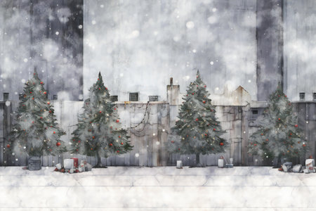 Winter landscape with snowfall. Christmas background.の素材