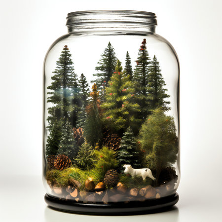 Christmas tree in a glass jar on a white background.の素材