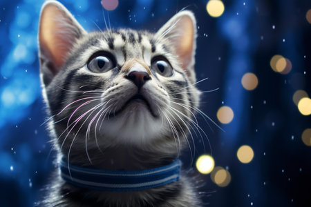 Cute little kitten on bokeh background, close-upの素材
