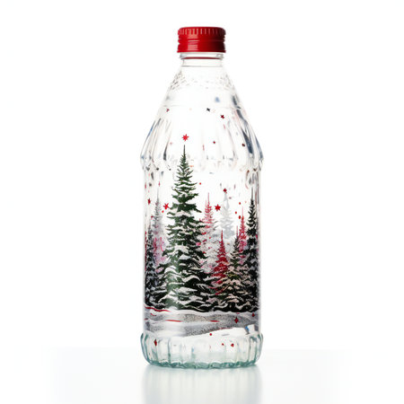 Bottle of water with christmas tree isolated on white background.の素材