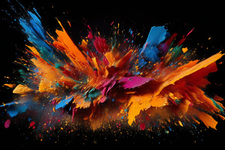 Colorful paint splashes on black background. Abstract colorful background.の素材