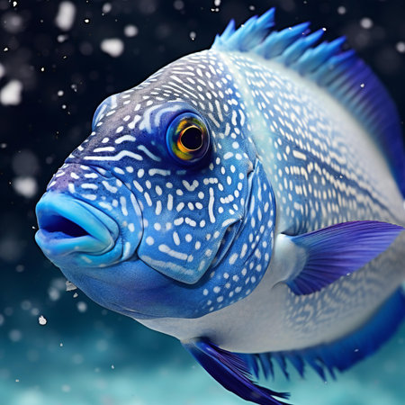 Underwater scene with a blue fish. Underwater world.の素材