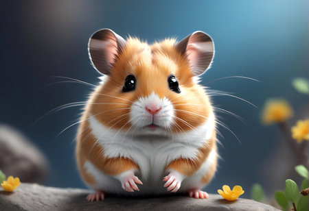 Hamster with flowers on a dark background.の素材