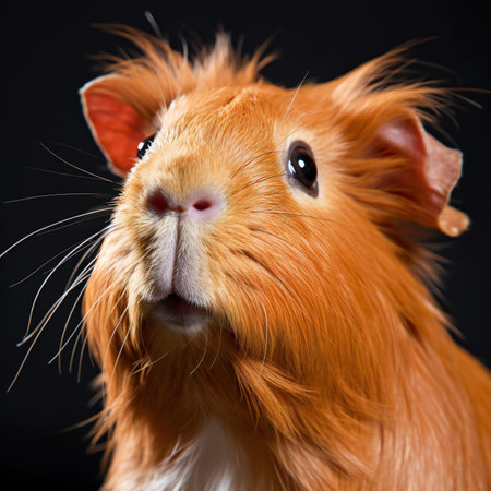 Portrait of a red guinea pig on a black background.の素材