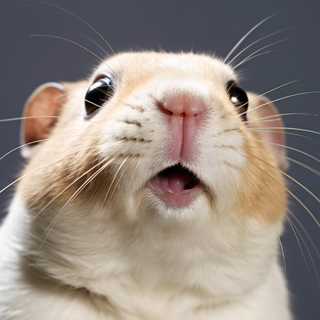 Funny pet hamster isolated on gray background. Close up.の素材