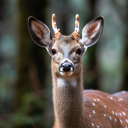 Portrait of a whitetail deer with antlers in the forestの素材