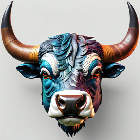 Bull head with big horns. Bull head with big horns.の素材