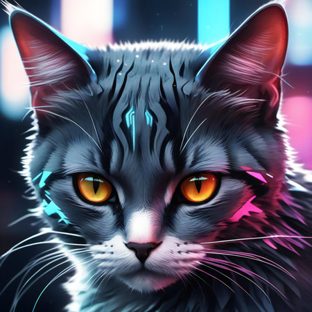 Digital Illustration of a Cat in a Colorful Artistic Styleの素材