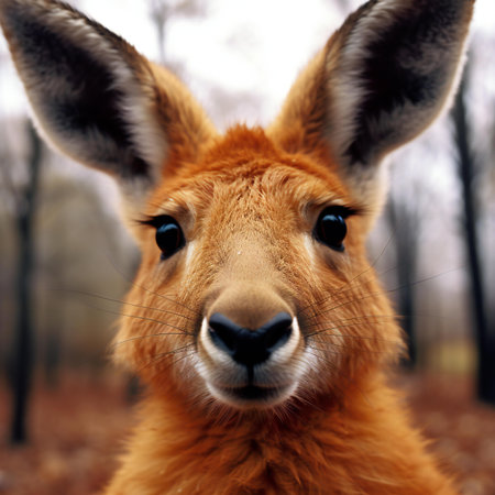 Portrait of a cute kangaroo in the autumn forest.の素材