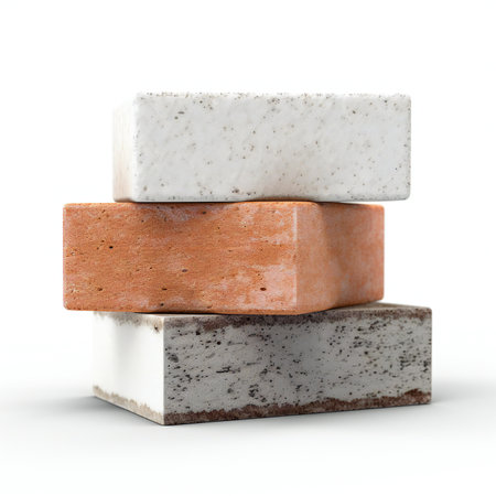 Stack of bricks isolated on a white background.の素材