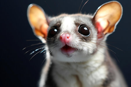 Cute little sugar glider on dark background, close-upの素材