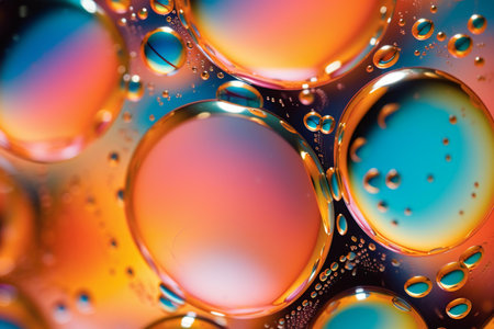 Colorful abstract background with oil drops on water surface. Macro shot.の素材
