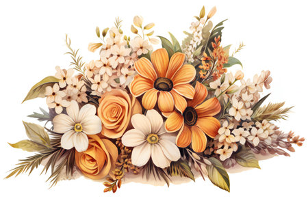 Flower bouquet isolated on white background. Watercolor hand drawn illustration.の素材