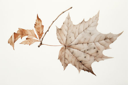 Dry autumn leaves on white background. Studio shot. Toned.の素材
