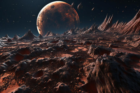 Fantasy alien planet. Mountain and moon.の素材