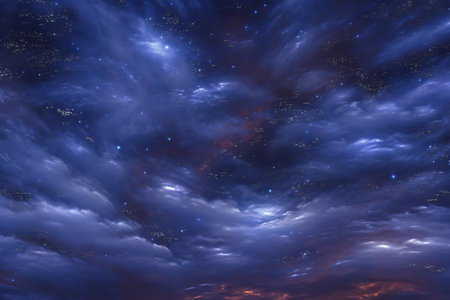 Night sky with clouds and stars.の素材