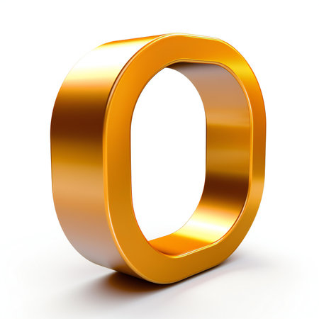 matte gold letter O isolated on white background, computer generated imagesの素材