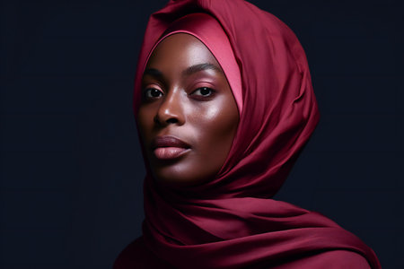 Portrait of beautiful young african muslim woman in red hijabの素材