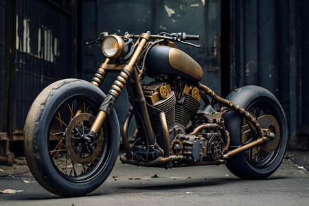 Vintage custom motorcycle with big engine on the road, stock photoの素材