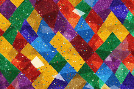 Abstract colorful background with geometric shapes and confetti. Texture of paper.の素材
