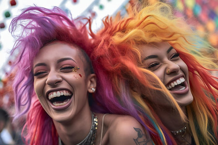 People take part in the gay pride parade in Milan. Thousands of people march in the city streets for the annual gay pride paradeの素材