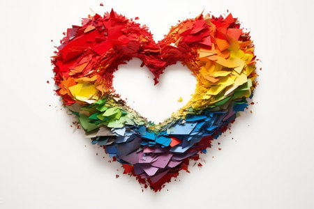 Colorful heart made out of crumpled paper on white backgroundの素材