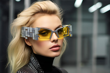Fashion shot of a beautiful blonde woman in sunglasses. Beauty, fashion. Optics.の素材