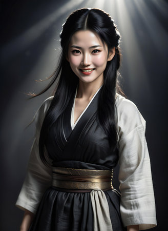 Portrait of a pretty asian woman in traditional kimonoの素材