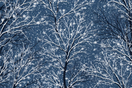 Winter background with trees and snowflakes. Blue toned.の素材