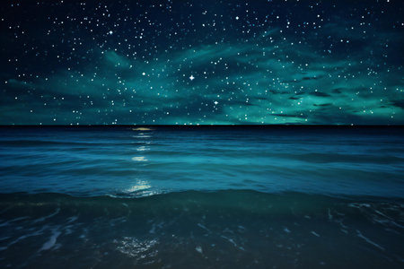 Night sky with stars over the sea. Beautiful seascape.の素材