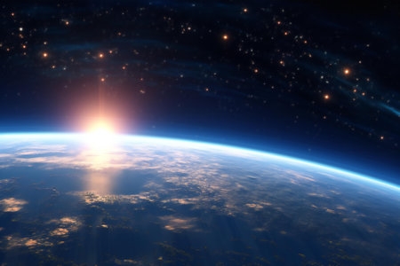 View of the planet Earth from space during a sunriseの素材