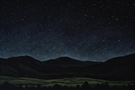 Night sky with stars and milky way over mountain range.の素材