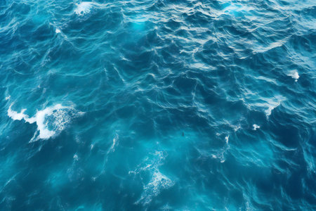 Blue sea water surface texture background. Top view of the sea surface