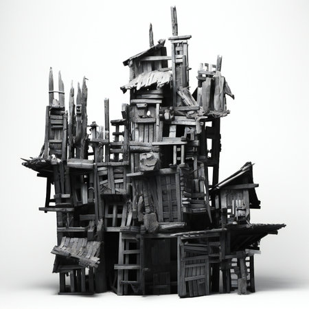 a fantasy house made of wood on white backgroundの素材