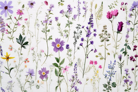 floral pattern on white paper background, flowers and leaves, wallpaperの素材