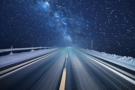 Highway at night with starry sky and milky way.の素材