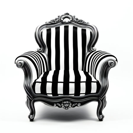 Classic armchair with black and white stripes isolated on a white backgroundの素材