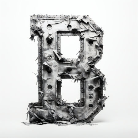 Metal letter B uppercase. Crushed metal font.の素材