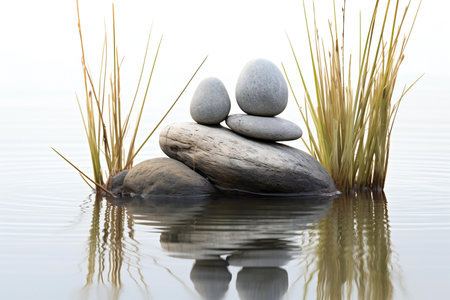 zen stones in water, zen garden, meditation and relaxation conceptの素材