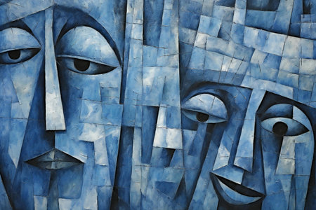 Mural. The face of a man with different emotions.の素材