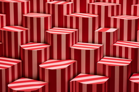 red geometric cubes with white stripes. Abstract backgroundの素材