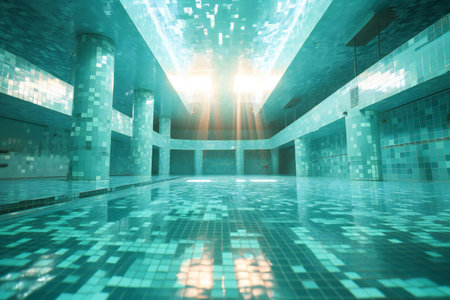 Swimming pool with reflections in the water.の素材