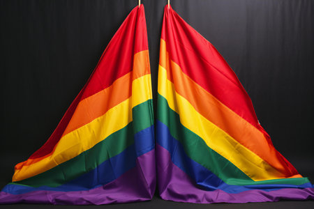 Rainbow flags on black background. LGBT community concept. Studio shot.の素材