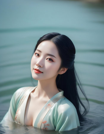 Portrait of a beautiful girl in the waterの素材