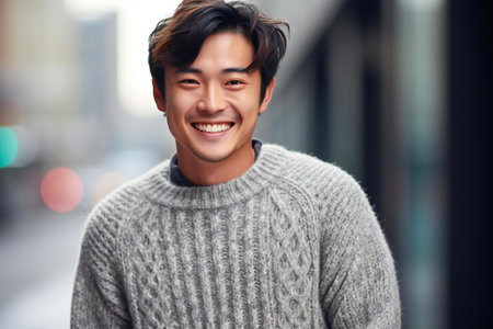 Portrait of a handsome young asian man smiling at the cameraの素材