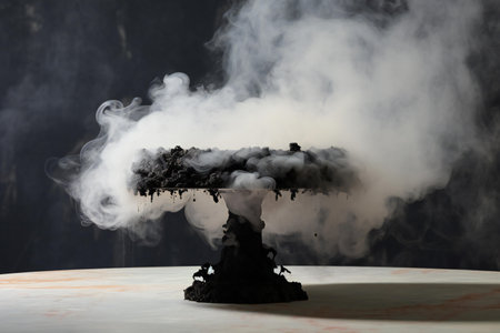 Smoke from an explosion on a black background, close-upの素材
