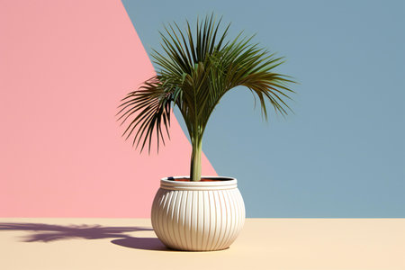 a palm tree in a vase on a colored backgroundの素材