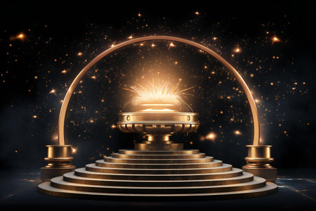 Stage podium with lighting, Stage Podium Scene with for Award Ceremony on black Background,の素材
